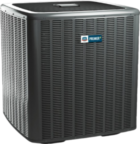 The rectangular black outdoor air conditioning unit features a fan on top and vented sides, showcasing our commitment to quality. Learn more about us through the excellence of our cooling solutions.