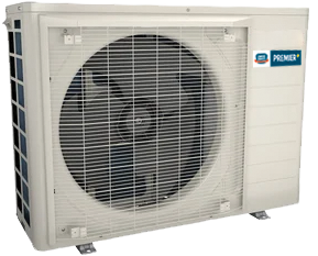 The Premier air conditioning unit, with its large fan spinning efficiently behind a protective grille, showcases our dedication to quality and innovation. Discover more about us through this exceptional blend of design and performance.