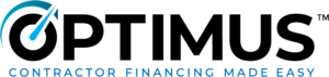 Logo displaying "OPTIMUS" with a blue swoosh, paired with the phrase "Contractor Financing Made Easy" in smaller text below, highlighting streamlined finance options.